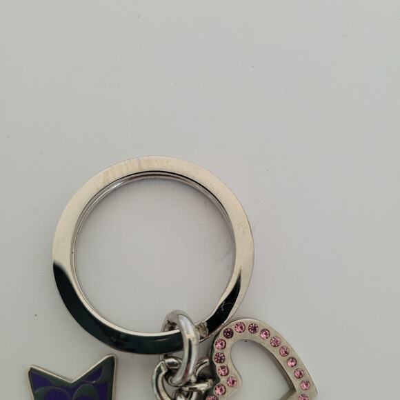 Coach Key Chain Ring Fob Ring Bag Charm Silver Keychain Hearts Stars Purple - Picture 3 of 5
